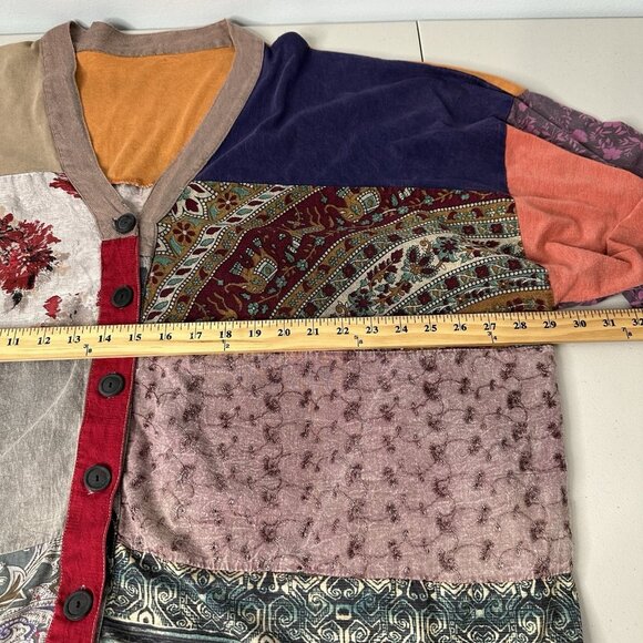 Bohemian Button up Patchwork Top 3X Floral Mixed Media Art to wear Boxy - Picture 7 of 11